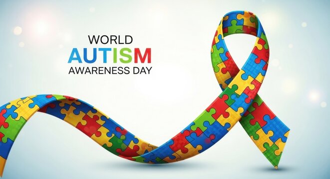 Autism Awareness Day colorful puzzle ribbon