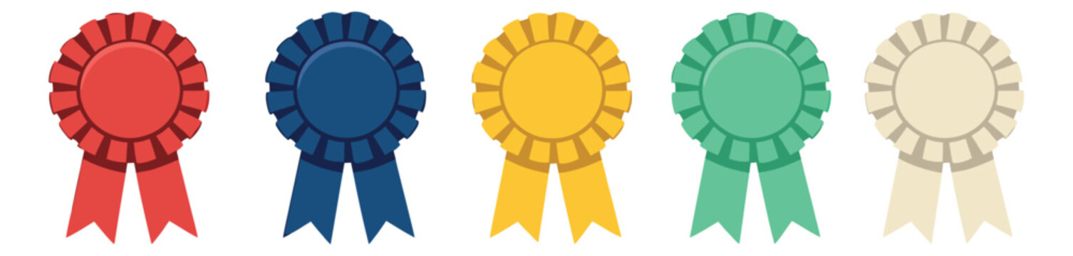 Modern flat design rosette ribbon set featuring colorful awards for competition and recognition