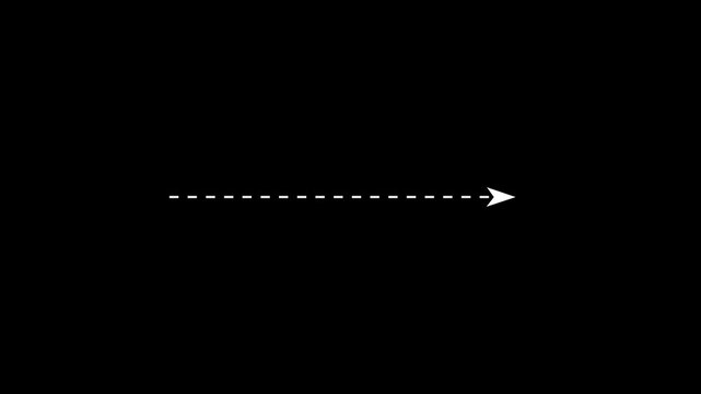 line arrow direction icon with dotted line animation on Black background. dot arrows icon sign animated with alpha channel. Motion graphics of horizontal line concept