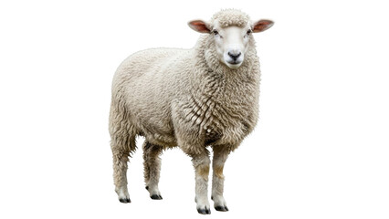 Fototapeta premium Isolated sheep standing up, looking at the camera, cute farm animal, livestock, rural scene