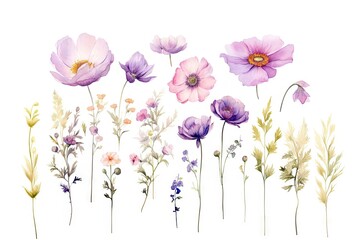 Obraz premium Watercolor flowers clipart. Delicate floral design for spring events, Easter, Womens Day, Mothers Day, wedding invitation.