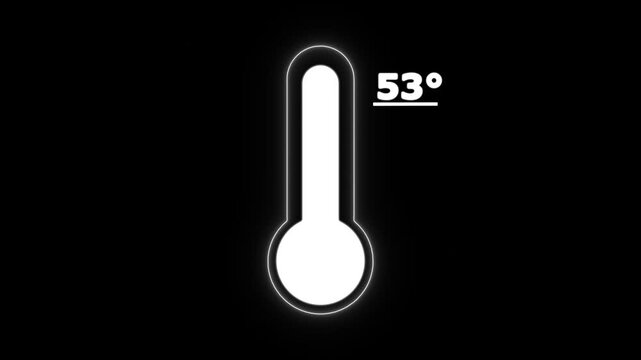 Neon Celsius thermometer displayed temperature 53 degree. Thermometer equipment showing hot or cold weather. 4K Video motion graphic animation.