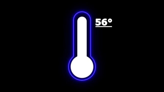 Neon Celsius thermometer displayed temperature 56 degree. Thermometer equipment showing hot or cold weather. 4K Video motion graphic animation.