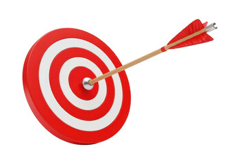 A red and white target with a single dart hitting the bullseye. isolated on transparent background