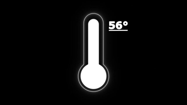Neon Celsius thermometer displayed temperature 56 degree. Thermometer equipment showing hot or cold weather. 4K Video motion graphic animation.
