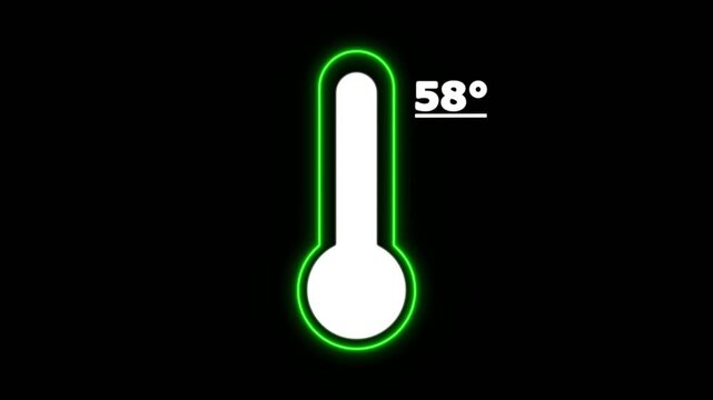 Neon Celsius thermometer displayed temperature 58 degree. Thermometer equipment showing hot or cold weather. 4K Video motion graphic animation.