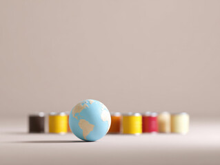 Oil price impact on global economy symbolized by globe and barrels in soft focus background with warm tone lighting