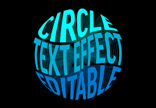Abstract Editable 3D Blue Circle Text Effect Design on Black Background
