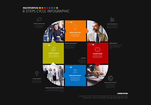 Modern 8 Steps Business Cycle Infographic Template with Photo Placeholders