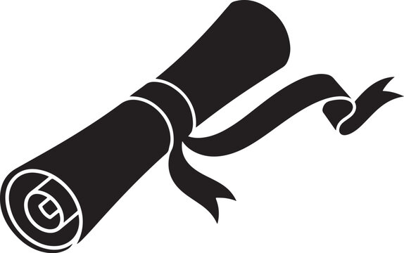 Black and White Illustration of a Rolled Diploma Certificate