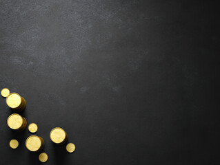 Gold coin stack black background finance concept investment wealth economy oil price money business currency savings financial