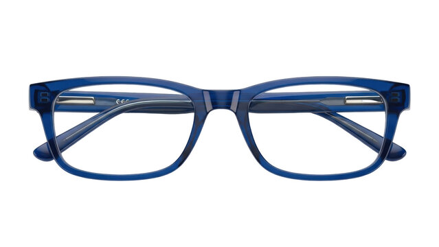 Isolated blue eyeglasses for eyesight correction, optometry, vision care and fashion eyewear
