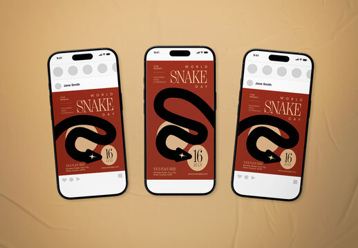 Red & Beige Flat Design World Snake Day Social Media
