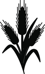 Obraz premium Black silhouette of three stalks of wheat with leaves