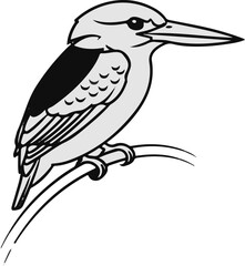 Stylized illustration of a bird with dark wing markings, perched on a branch