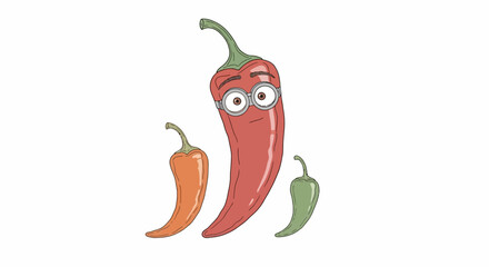 Cartoon Peppers with Facial Expressions.