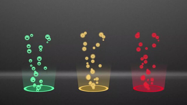 Emotions Concept with Smiley Faces in Green Yellow and Red Traffic Light Tunnels green light yellow light
