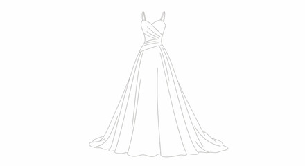 Elegant Wedding Dress Sketch Illustration Design.