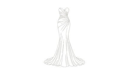 Elegant Wedding Dress Sketch Illustration.