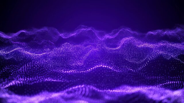 Abstract purple wave patterns with glowing particles. Represents digital technology, data visualization, and modern aesthetics