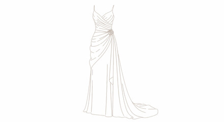 Elegant Wedding Dress Sketch Illustration Design.