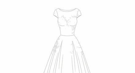 Simple White Wedding Dress Illustration Design.