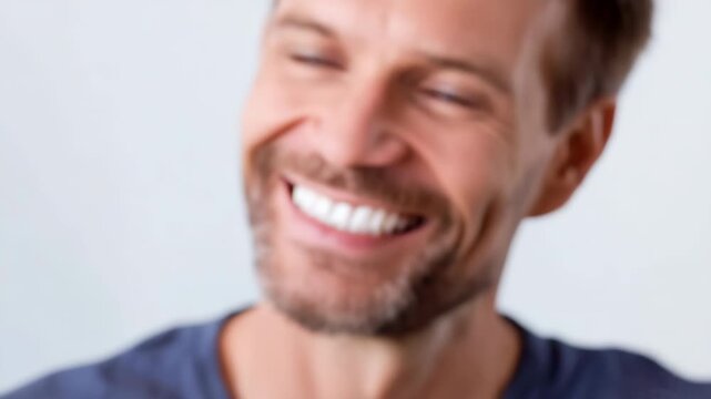 Man demonstrates clear aligners with happy smile and dental health focus