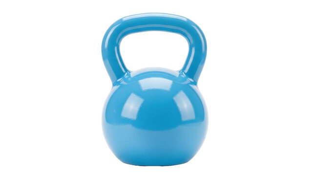 Isolated blue kettlebell weight training fitness equipment for exercise and lifting weights