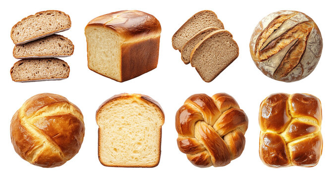 PNG Assorted artisanal bread varieties displayed on transparent background