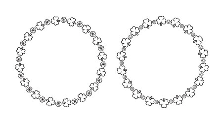 Obraz premium Shamrock Clover Wreath Coloring Page Template. St. Patrick's Day Shamrock Wreath Outline Set. Saint Patrick's Day Clover Frame Line Art. svg.
