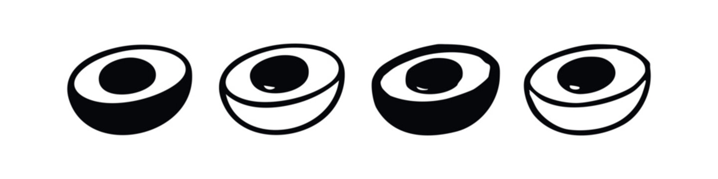 Avocado vector collection. Fresh healthy fruit half with pit simple symbols.