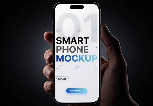 Modern Smartphone Mockup In Hand With On Dark Background