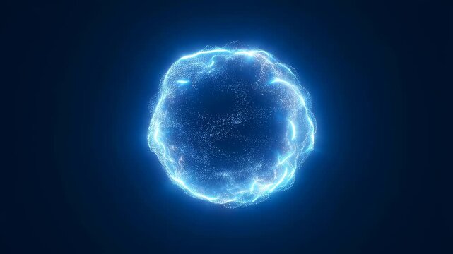 Glowing blue energy sphere pulsating with light and particles. Represents innovation, technology, and the power of energy in digital design