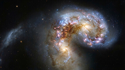A photograph showing two galaxies that are in the process of Merging.  © Ivan