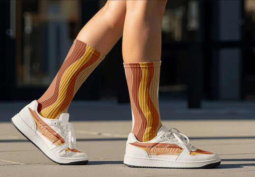 Pair Of Crew Socks Mockup