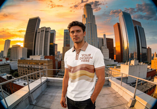 Polo Tshirt Mockup On Stylish Male Model Fisheye Lens
