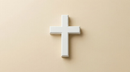 Obraz premium 3D White Christian Cross on Beige Background Minimalist Style
