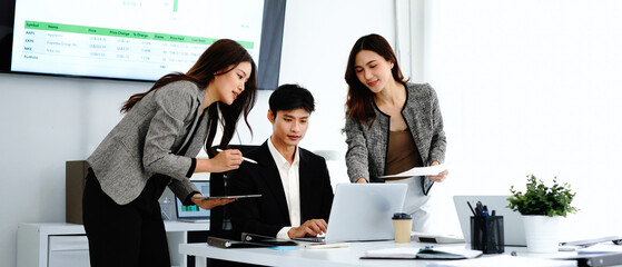 collaboration and business people in the office while working on a company project. Technology,...