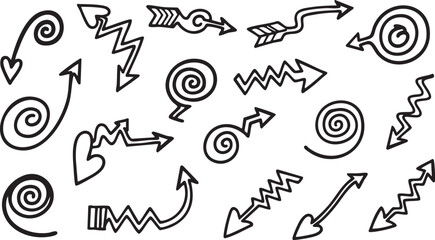 Doodle Arrow Icons Set: Hand-Drawn, Curly, Playful Vector Graphics for Kids & Creative Projects