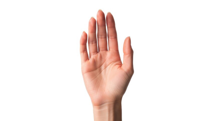 Obraz premium Isolated hand raised in a stop gesture with fingers outstretched over a bright background
