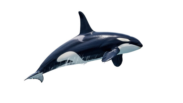 Isolated orca swimming gracefully, killer whale with distinctive black and white coloring