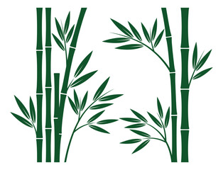 Fototapeta premium Stylized bamboo set featuring green stalks and leaves for oriental design elements