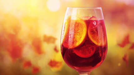 A glass of sangria with fresh citrus and berries, evoking warm Spanish National Day celebrations.