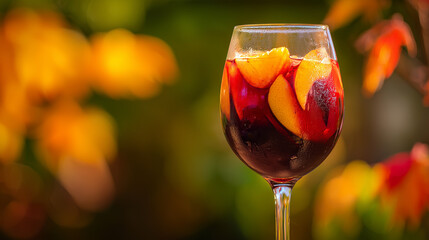 A glass of sangria with fresh citrus and berries, evoking warm Spanish National Day celebrations.