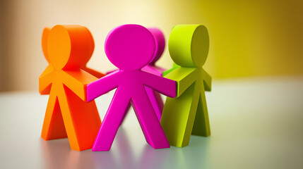 Abstract teamwork concept featuring interlocking geometric shapes in a minimalist composition with soft lighting.