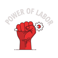 Obraz premium Vibrant fist holding gear symbolizing labor power and industry