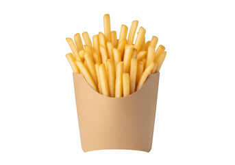 A delicious serving of golden, crispy french fries in a paper container isolated on transparent background 'Png