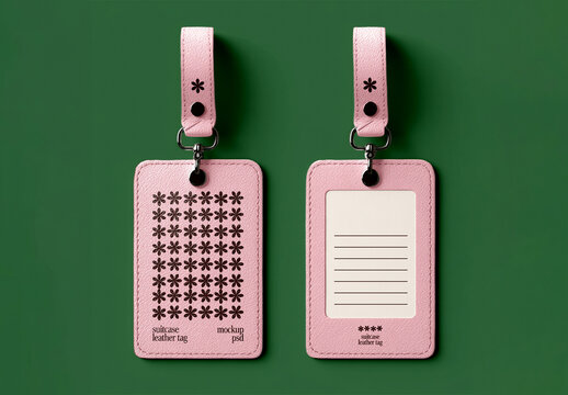 Two Leather Luggage Tags Mockup Showing Front and Back Views