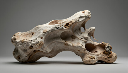 Obraz premium Fossil Bone Discovery: Unveiling a captivating fragment of history, this image showcases an intriguing ancient fossil bone against a neutral backdrop.