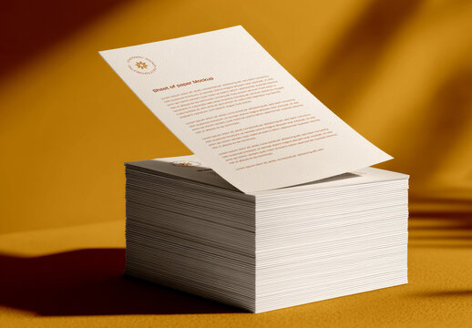 Paper Sheet Mockup Floating Above Stack of Papers